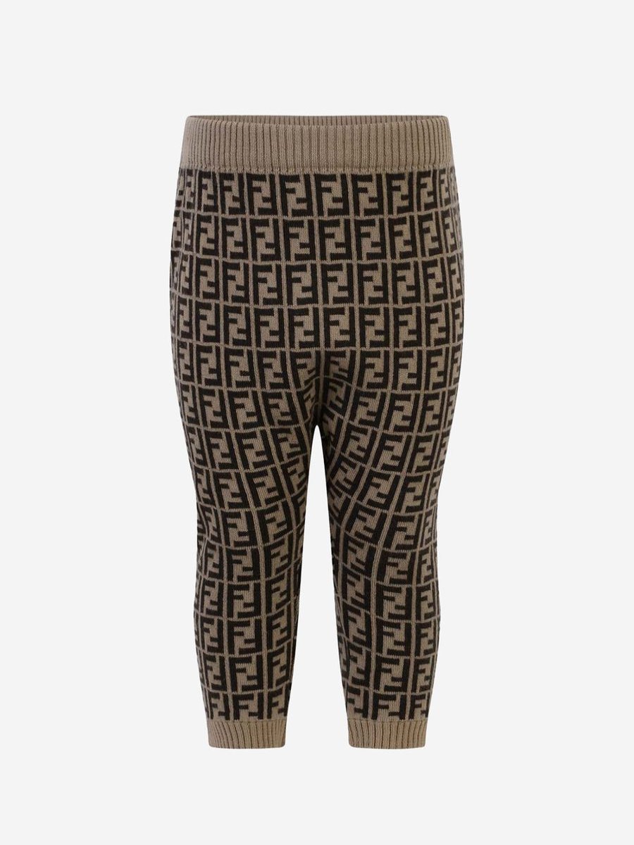 Boys Fendi Kids Trousers | Fendi Kids - Fendi Baby Brown Cotton & Cashmere Logo Bottoms | Childsplay Clothing