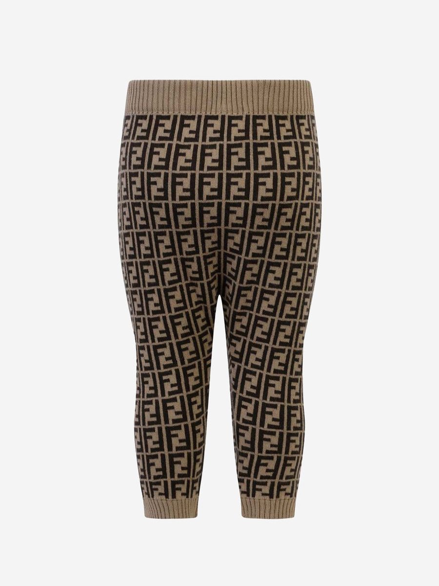 Boys Fendi Kids Trousers | Fendi Kids - Fendi Baby Brown Cotton & Cashmere Logo Bottoms | Childsplay Clothing